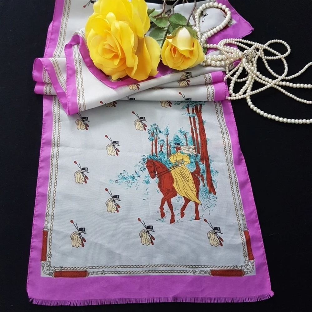 Long Neck Scarf, Vintage Neckerchief, Head Scarf, Made in Italy, Equestrian Gift